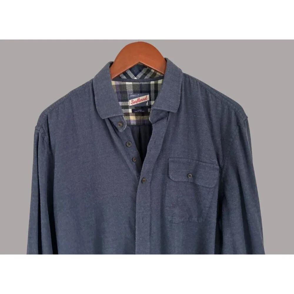 Johnnie-O Surf Flannel Shirt Large Navy Blue 100% Cotton Long Sleeve Button-Up W